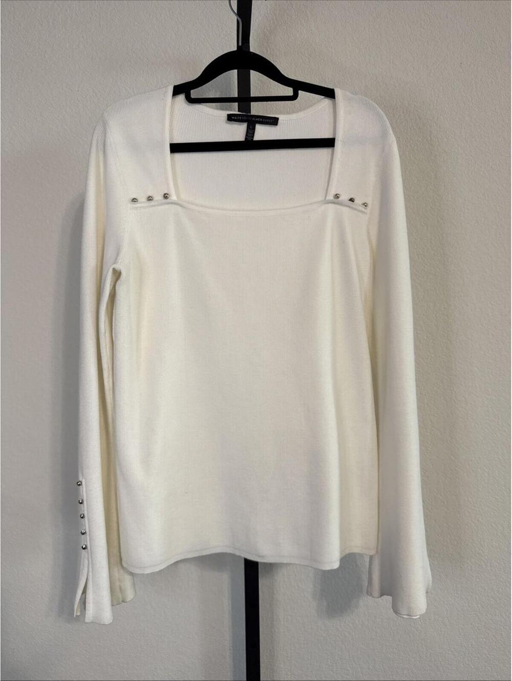 WHITE HOUSE BLACK MARKET Knit Sweater w/ Gold Ball Details & Bell Sleeves - LRG